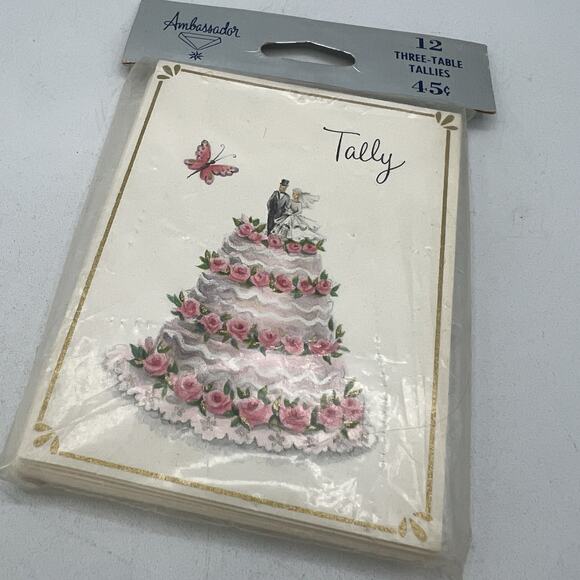 Set 12 Vintage Ambassador Bridge Tally Cards Wedding Cake Bridal Pink NEW - Picture 1 of 2